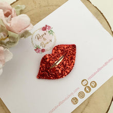 Load image into Gallery viewer, Valentines snap clip - lips glitter hair clip - red hair clip - fringe clip