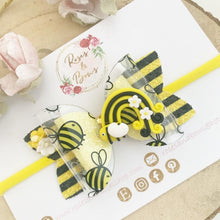Load image into Gallery viewer, Bee Rainbow Hair Bow clip or headband