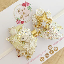 Load image into Gallery viewer, White and Gold Fawn and Moon Hair Bow Headband or Clip