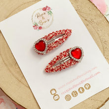 Load image into Gallery viewer, Red and Pink heart scalloped snap clip set