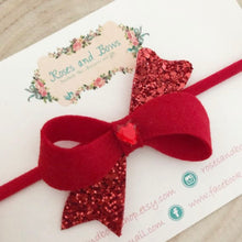 Load image into Gallery viewer, Valentines Day heart Felt Twist Hair Bow Headband or Clip