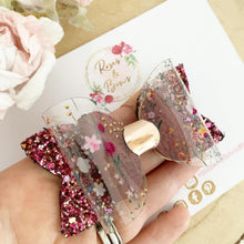 Load image into Gallery viewer, Autumn Fall Plum Floral Hair Bow Headband or Clip