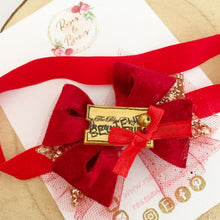 Load image into Gallery viewer, Christmas Believe Train Ticket Glitter and Tulle Hair Bow Headband or Clip
