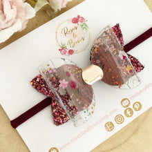 Load image into Gallery viewer, Autumn Fall Plum Floral Hair Bow Headband or Clip