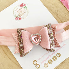 Load image into Gallery viewer, Pink Heart Glitter Hair Bow Headband or Clip Valentines
