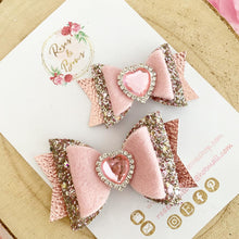 Load image into Gallery viewer, Pink Heart Glitter Hair Bow Headband or Clip Valentines