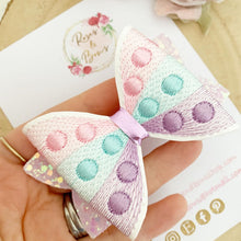 Load image into Gallery viewer, Rainbow Pop It Embroidered Leatherette and Glitter Bow Headband or Clip