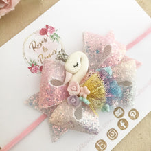 Load image into Gallery viewer, Swan Rainbow Glitter Bow Headband or Clip