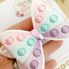 Load image into Gallery viewer, Rainbow Pop It Embroidered Leatherette and Glitter Bow Headband or Clip