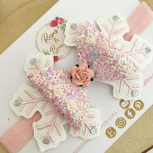 Load image into Gallery viewer, Pink Snowflake Hair Bow Clip or Headband