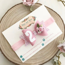 Load image into Gallery viewer, Birthday Hair Bow Hair Bow Headband or Clip - customisable - choice of colours