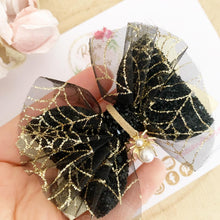 Load image into Gallery viewer, Gold Spider Glitter Bow Headband or Clip