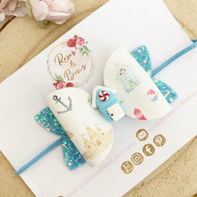 Load image into Gallery viewer, Beach Hut Seaside Summer Bow Headband or Clip