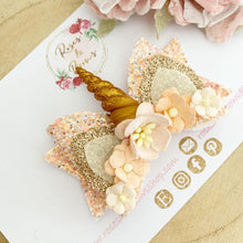 Load image into Gallery viewer, Unicorn horn crown Glitter Hair Bow Headband or Clip