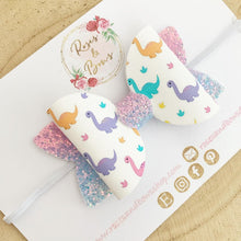 Load image into Gallery viewer, Dinosaur Rainbow Hair Bow Headband or clip