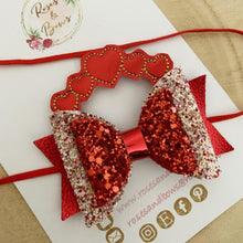 Load image into Gallery viewer, Valentines heart Hair Bow Clip or Headband