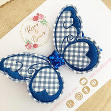Load image into Gallery viewer, Royal blue School Gingham butterfly Hair Bow Headband or Clip