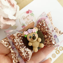 Load image into Gallery viewer, Hedgehog rose gold Autumn Fall Glitter Bow Headband or Clip