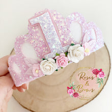 Load image into Gallery viewer, Birthday tiara, pink glitter tiara - princess crown - birthday accessory - custom ages