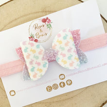 Load image into Gallery viewer, Pastel rainbow Bunny Hair Bow Headband or clip