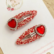 Load image into Gallery viewer, Red and Pink heart scalloped snap clip set