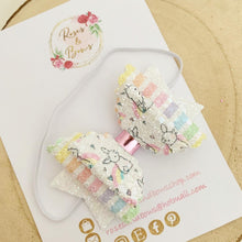 Load image into Gallery viewer, Rainbow Bunny Glitter Hair Bow Headband or Clip - Pink Sequin Bunny Rabbit Ears Hair Bow