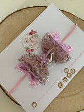 Load image into Gallery viewer, Dinosaurs transparent glitter charm Hair Bow Headband or Clip