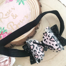 Load image into Gallery viewer, Leopard Heart Hair Bow Headband or Clip Transparent Valentine’s Bow with Charm
