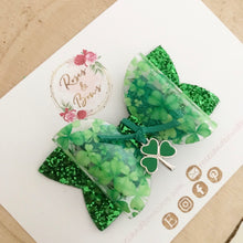 Load image into Gallery viewer, St Patrick’s Day Charm Hair Bow Headband or Clip