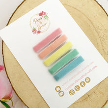 Load image into Gallery viewer, Pastel Velvet Ribbon Fringe Clips Pack 5 - Small Clips - Mini Clips - Clip Pack - Baby Hair Clips - Toddler Hair Clips - Lined hair clip