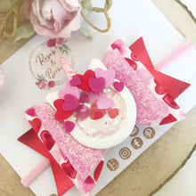Load image into Gallery viewer, Valentine’s Unicorn Hair Bow Headband or Clip