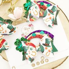 Load image into Gallery viewer, St Patrick’s Day Rainbow Shamrock Hair Bow Headband or Clip