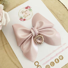 Load image into Gallery viewer, Pink Heart Charm Leatherette Sailor Bow Headband or Clip