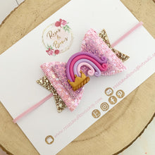 Load image into Gallery viewer, Princess Crown Rainbow Glitter Hair Bow