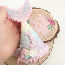 Load image into Gallery viewer, Mermaid Birthday Party Hat - cake smash prop - birthday accessory