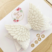 Load image into Gallery viewer, Angel Wings White Glitter Hair Bow Headband or Clip