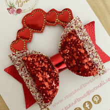 Load image into Gallery viewer, Valentines heart Hair Bow Clip or Headband