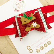 Load image into Gallery viewer, Christmas reindeer Hair Bow Headband or Clip