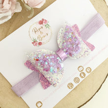 Load image into Gallery viewer, Purple Sequin Wings Glitter Hair Bow Headband or Clip