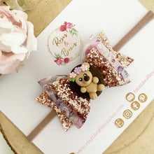 Load image into Gallery viewer, Hedgehog rose gold Autumn Fall Glitter Bow Headband or Clip