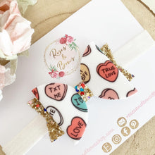 Load image into Gallery viewer, Love Heart Hair Bow - conversation candy Headband or Clip