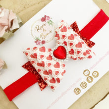 Load image into Gallery viewer, Valentine’s Red Heart Hair Bow Headband or Clip
