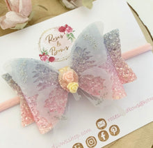 Load image into Gallery viewer, Pastel Rainbow Glitter Butterfly Bow Headband or Clip