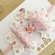 Load image into Gallery viewer, Pink Snowflake Hair Bow Clip or Headband