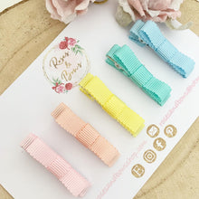 Load image into Gallery viewer, Rainbow Ribbon Bow Fringe Clips Pack 5 - Small Clips - Mini Clips - Clip Pack - Baby Hair Clips - Toddler Hair Clips - Lined hair clip