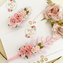 Load image into Gallery viewer, Pink flower and leaf headband or clip - Flower Crown Headband
