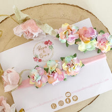 Load image into Gallery viewer, Pastel Rainbow rose flower headband or clip