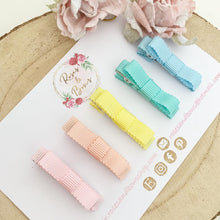 Load image into Gallery viewer, Rainbow Ribbon Bow Fringe Clips Pack 5 - Small Clips - Mini Clips - Clip Pack - Baby Hair Clips - Toddler Hair Clips - Lined hair clip