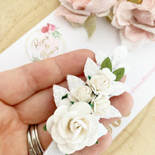 Load image into Gallery viewer, White flower and leaf headband or clip - Flower Crown Headband