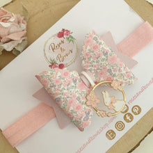 Load image into Gallery viewer, Easter Bunny Pink Floral Charm Hair Bow Headband or Clip
